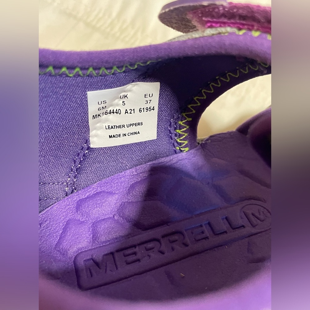 New Merrell Hydro Big Kids Size 6 Color Tan/Purple Leather - Picture 7 of 7